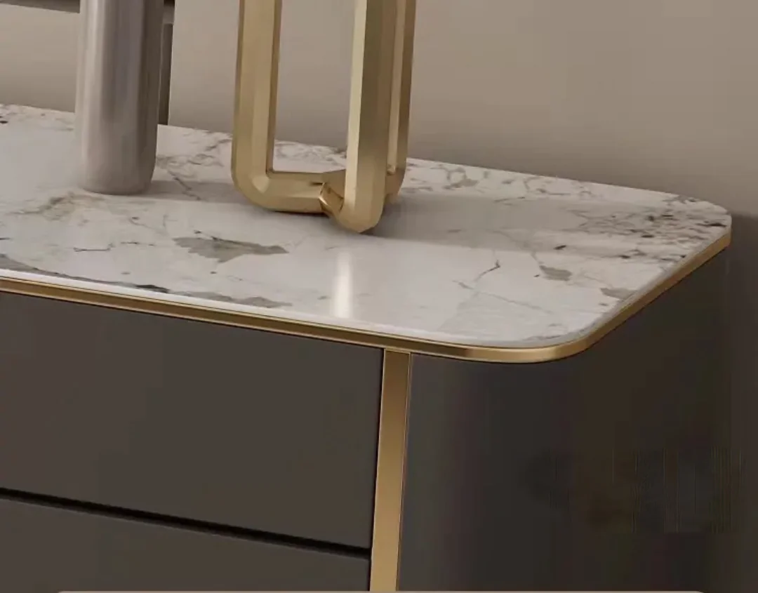 Gabriel TV Cabinet Stainless Steel Golden Leg + Faux Marble Top - Image 3