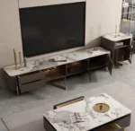 Gabriel TV Cabinet Stainless Steel Golden Leg + Faux Marble Top - Image 5