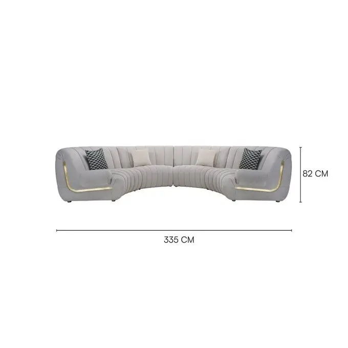 Talbot Lobby Hotel Curved 5-Seater Luxury Sofa - Off-White with Gold Accents - Image 4
