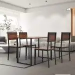 Iron Frame Sheesham Wood Top Dining Table with Chairs Metal 4 Seater Dining Set Teak Finish