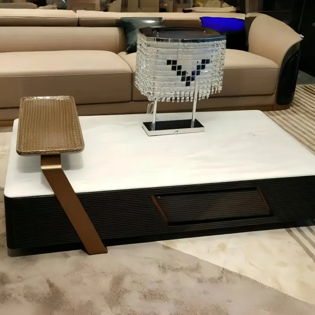 Aombre Stainless Steel High Gloss Laminated Top Coffee Table - Image 3