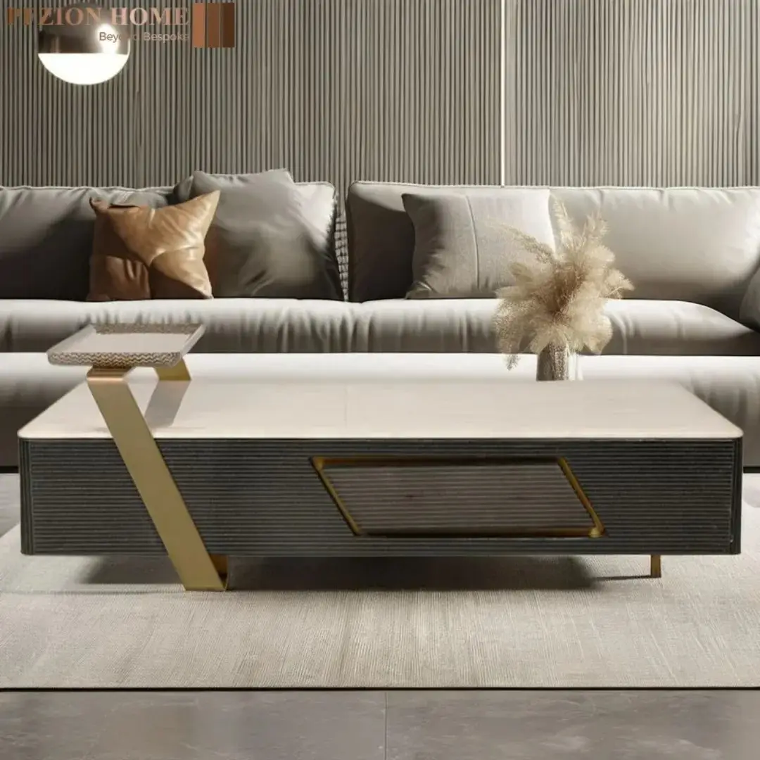 2026/01/1000363789.jpg Aombre Stainless Steel High Gloss Laminated Top Coffee Table - Image 1