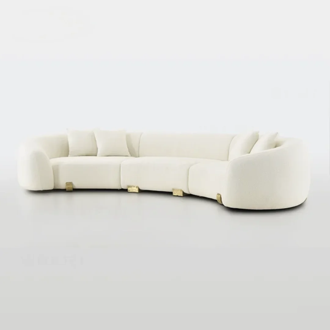 Talbot Lobby Hotel Curved 5-Seater Luxury Sofa - Off-White with Gold Accents - Image 5