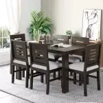 Solid Sheesham Wood Top Dining Table with Chairs 6 Seater Dining Set Teak Finish