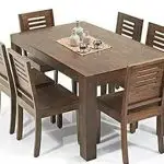 Solid Sheesham Wood Top Dining Table with Chairs 6 Seater Dining Set Walnut Finish