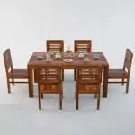 Solid Sheesham Wood Top Dining Table with Chairs 6 Seater Dining Set Walnut Finish - Image 2