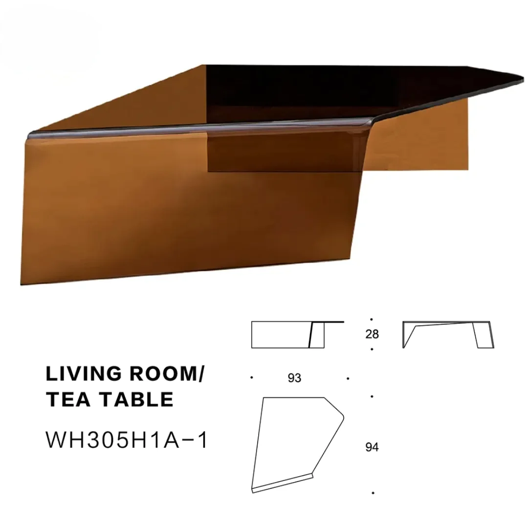 Hezal Stainless Steel High Gloss Laminated Top Coffee Table - Image 3