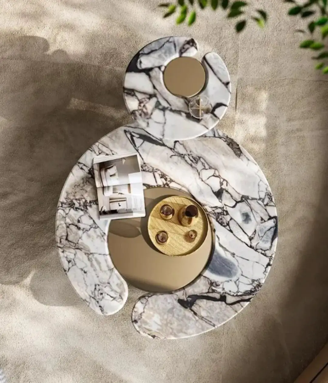 Grace Pair of 2 Nesting Tables for a Minimalist Living Room White Table Marble top with Gold PVD Stainless steel - Image 8