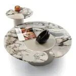 Grace Pair of 2 Nesting Tables for a Minimalist Living Room White Table Marble top with Gold PVD Stainless steel - Image 5