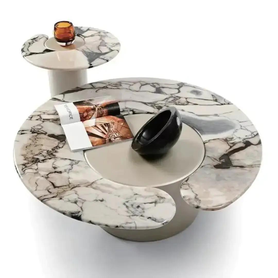 Grace Pair of 2 Nesting Tables for a Minimalist Living Room White Table Marble top with Gold PVD Stainless steel - Image 5