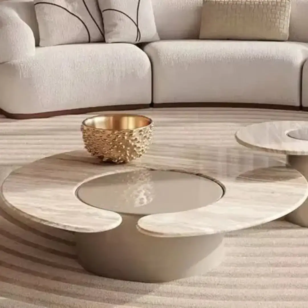 Grace Pair of 2 Nesting Tables for a Minimalist Living Room White Table Marble top with Gold PVD Stainless steel - Image 3