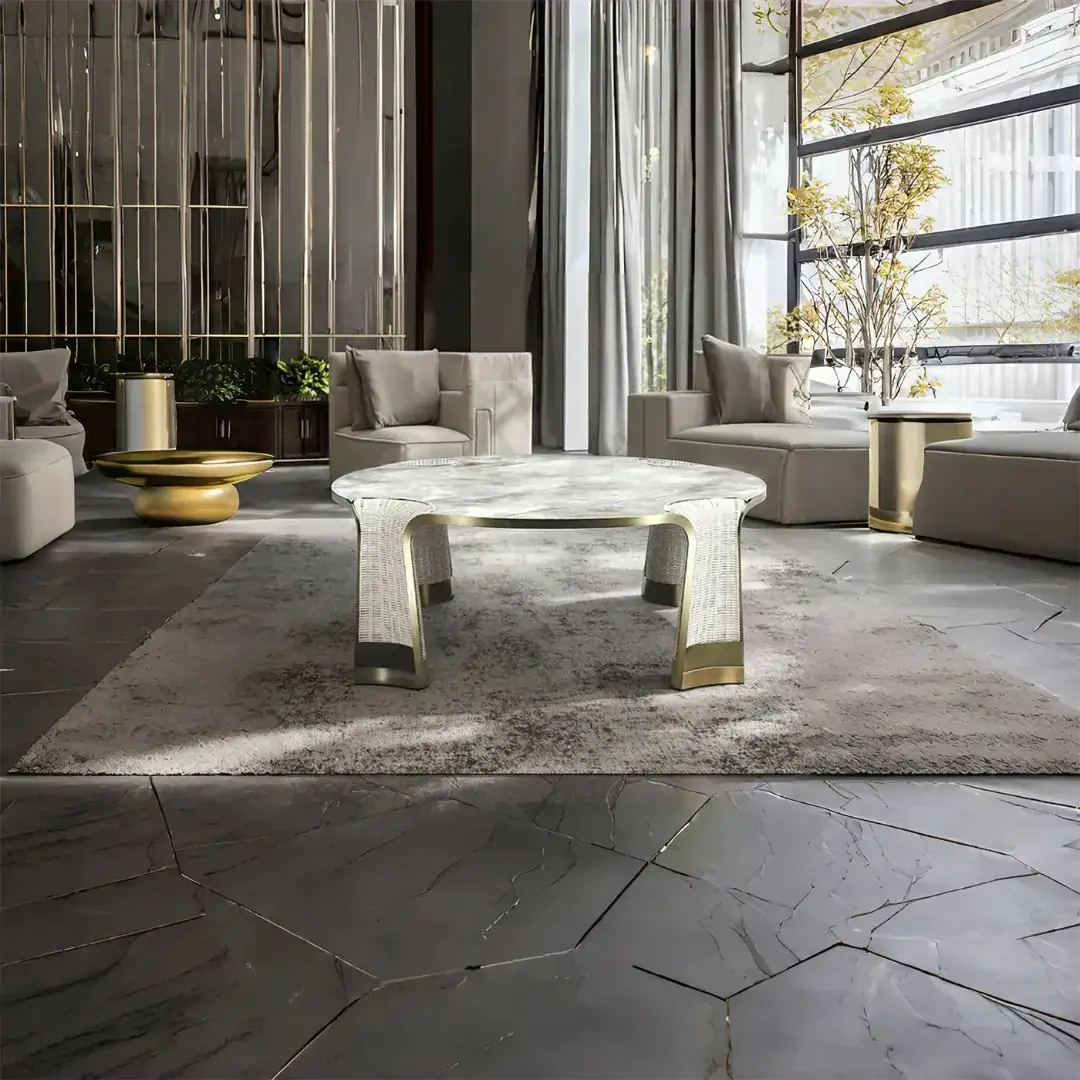 Boston Marble Coffee Table with Brass Accents - Luxury Statement Piece - Image 6