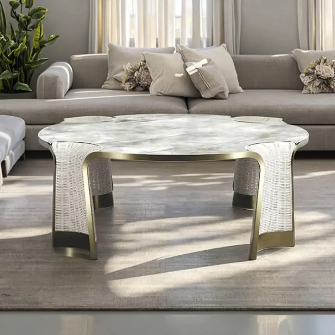 Boston Marble Coffee Table with Brass Accents - Luxury Statement Piece - Image 1