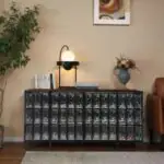 Glass Brick Sideboard with Double Doors | Modern Art Glass Cabinet with Solid Wood & Stainless Steel