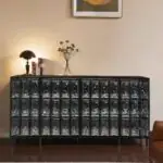 Glass Brick Sideboard with Double Doors | Modern Art Glass Cabinet with Solid Wood & Stainless Steel - Image 2
